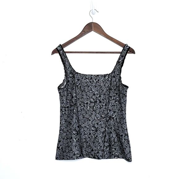 Brocade Corset-Style Tank Top Cami Victorian Goth Whimsigoth | Silver Black | M - Picture 2 of 4